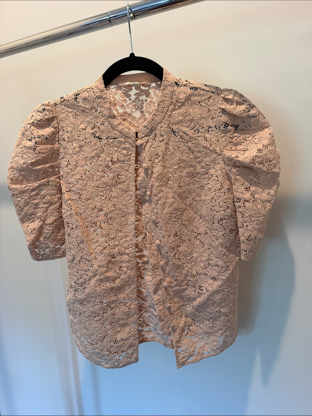 Boden Blush Pink Lace Puff-Sleeve Jacket